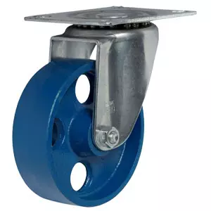 SCsh 93 - Большегрузное чугунное колесо без резины 80 мм (поворот., площадка, синий обод)