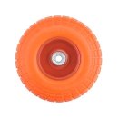 PU 1802-20 - Колесо для тачки / тележки полиуретановое бескамерное 4.10/3.50-4, сварной диск, диаметр 260 мм, ось 20 мм, металлический обод, симметричная ступица, шариковый подшипник