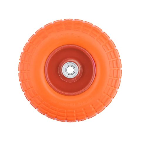 PU 1802-20 - Колесо для тачки / тележки полиуретановое бескамерное 4.10/3.50-4, сварной диск, диаметр 260 мм, ось 20 мм, металлический обод, симметричная ступица, шариковый подшипник